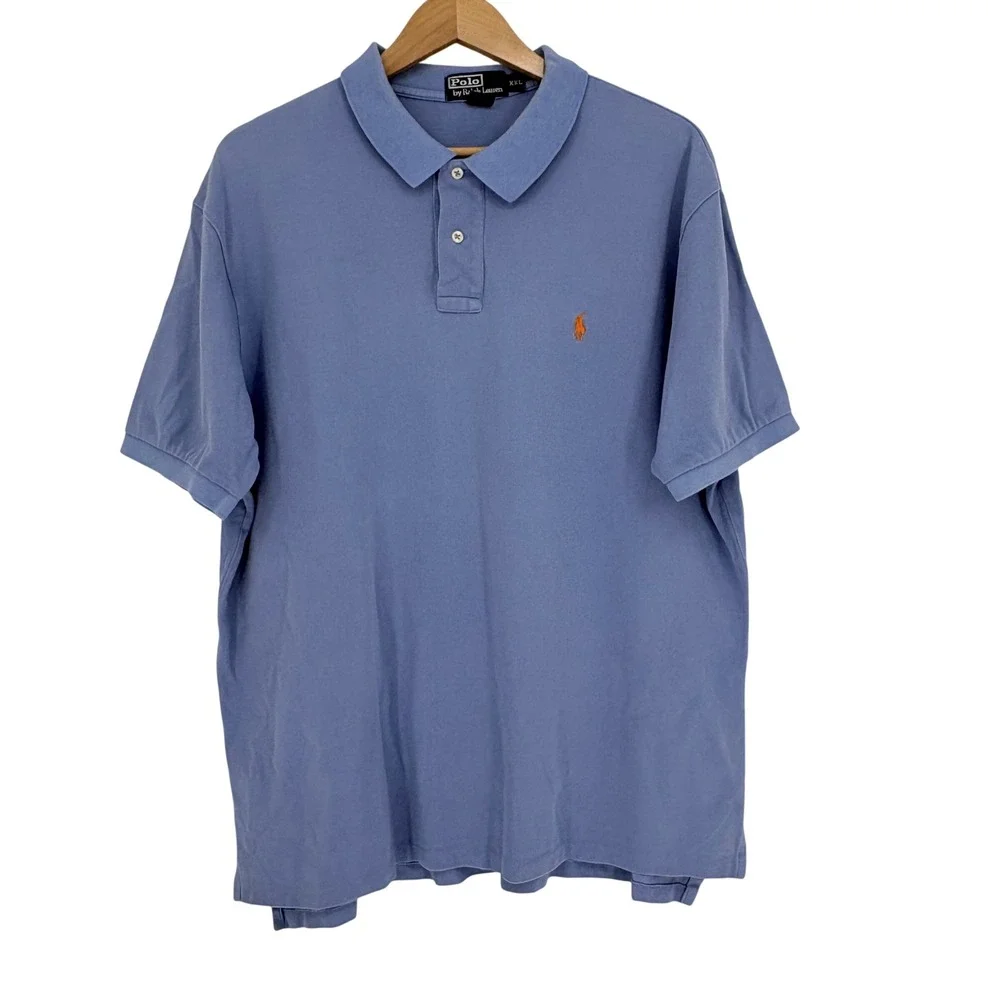 Polo Ralph Lauren Polo Shirt Mens XXL Blue Short Sleeve Orange Pony‎ Cotton